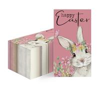 Horaldaily 50 Easter Disposable Paper Decorative Guest Napkins, Pink Bunny Flower Happy Easter Hand Towel for Party Lunch Dinner Kitchen Bathroom