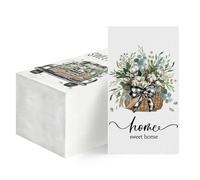 Horaldaily 50 Spring Summer Disposable Paper Decorative Guest Napkins, Eucalyptus and cotton pattern Hand Towel for Party Lunch Dinner Kitchen Bathroom Decoration