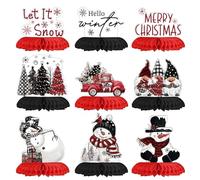 Horaldaily 9PCS Christmas Party Table Decoration Centerpieces, Merry Christmas Snowman Gnome Truck Honeycomb Centerpieces Table Toppers for Christmas Themed Birthday Party