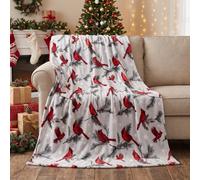 Horaldaily Christmas Flannel Blanket Throw, Cardinal Bird Pine Cone Soft Fuzzy Plush Cozy Fleece Blankets for Couch Sofa Bed Lounging, Ideal Gifts for Kids Adults Wife Self, 50x60