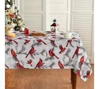 Horaldaily Christmas Tablecloth 60×140 Inch Rectangular, Red Birds Branch Snow Washable Table Cover for Party Picnic Dinner Decor
