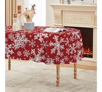 Horaldaily Christmas Tablecloth 60×84 Inch Oval, Red Snow Washable Table Cover for Party Picnic Dinner Decor