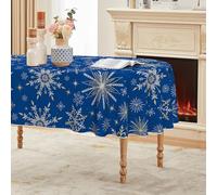 Horaldaily Christmas Tablecloth 60×84 Inch Oval, Simple Snow Stick Figure Blue Washable Table Cover for Party Picnic Dinner Decor