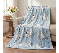 Horaldaily Easter Flannel Blanket Throw, Easter Eggs Bunny Rabbits Hydrangea Kapok Soft Fuzzy Plush Cozy Fleece Blankets for Couch Sofa Bed Lounging, Ideal Gifts for Kids Adults Self, 60x80