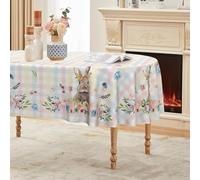 Horaldaily Easter Tablecloth 60×84 Inch Oval, Colorful Spring Flower Buffalo Plaid Bunny Washable Seasonal Table Cover for Party Picnic Dinner Decor