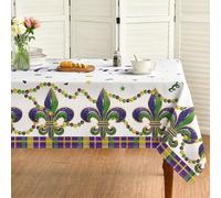 Horaldaily Mardi Gras Tablecloth 60×140 Inch Rectangular, Iris Fleur-de-lis Carnival Table Cloth, Washable Seasonal Decorative Table Cover for Picnic Dining Kitchen