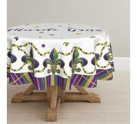 Horaldaily Mardi Gras Tablecloth 70×70 Inch Round, Iris Fleur-de-lis Carnival Table Cloth, Washable Seasonal Decorative Table Cover for Picnic Dining Kitchen