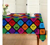 Horaldaily Mexican Fiesta Party Tablecloth 60×104 Inch Rectangular, Cinco De Mayo Fiesta Day of The Dead Mexican Theme Black Table Cover for Party Picnic Home Decor