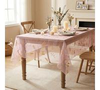 Horaldaily Pink Sparkling Floral Gauze Tablecloth 60×84 Inch Rectangular, Golden Wild Flower Sequin Glitter Metallic Foil, Sheer Tulle Cheesecloth for Birthday Wedding Decor