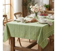 Horaldaily Sage Green Cotton Linen Tablecloth 60×140 Inch Rectangular, Farmhouse Style, Wrinkle Resistant Washable Table Cloth, Hemstitched Embroidery Table Cover for Home