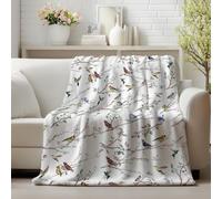 Horaldaily Spring Summer Flannel Blanket Throw, Birds Branch White Floral Soft Fuzzy Plush Cozy Fleece Blankets for Couch Sofa Bed Lounging, Ideal Gifts for Kids Adults Self, 50x60