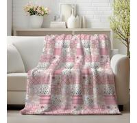 Horaldaily Spring Summer Flannel Blanket Throw, Pink Flowers Patchwork Soft Fuzzy Plush Cozy Fleece Blankets for Couch Sofa Bed Lounging, Ideal Gifts for Kids Adults Self, 50x60