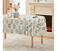 Horaldaily Spring Tablecloth 60×84 Inch Oval, Beige Vintage Art Deco Floral Washable Seasonal Table Cover for Party Picnic Dinner Decor