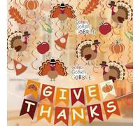Horaldaily Thanksgiving 42 Pieces Party Hanging Swirl Banner Decorations, Turkey Pumpkin Gobble Party Hanging Swirls Streamers Ceiling Decor for Home Office Classroom School Boys Girls Supplies