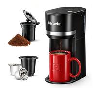 Horavie Mini Single Serve Coffee Maker for K Cup and Ground Coffee, Fast Beer Single Cup Coffee Machine with Descaling Reminder and Water Window, 6-12 Ounces, Sizes