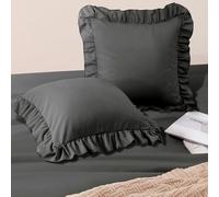 Horbaunal 2 Pack Dark Grey Ruffle Euro Shams 26" x 26" Ruffle Square Pillow Covers Ultra Soft Microfiber Ruffled Fringe Pillow Shams Covers, Shabby Chic Pillowcases