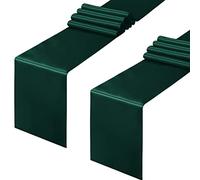 Horbaunal 2 Pack Forest Green Satin Table Runner 12 x 108 Inch, Smooth Table Runners for Wedding Banquets Birthday Party