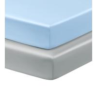 Horbaunal 2 Pack Satin Pack n Play Sheets for Baby with Sensitive Hair and Skin, Silky Mini Crib Sheets 38" x 24" x 5", Soft Playard Sheet Protector Baby Mattress Sheet, Baby Blue & Grey