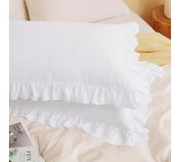 Horbaunal 2 Pack White Ruffle Pillowcases King Size, 20" x 36" Ruffle Pillow Covers Ultra Soft Microfiber Ruffled Fringe Pillow Shams, Shabby Chic Pillow Cases