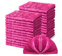Horbaunal 24 Pack Damask Cloth Napkins 17 x 17 Inch, Jacquard Table Cloth Napkins Set of 24 Square Satin Napkins Fabric Dinner Napkins for Wedding Party Banquet, Hot Pink