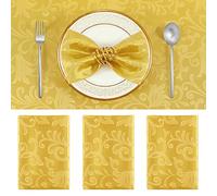 Horbaunal 4 Pack Damask Cloth Napkins 17 x 17 Inch, Jacquard Table Cloth Napkins Set of 4 Square Satin Napkins Fabric Dinner Napkins for Wedding Party Banquet, Gold