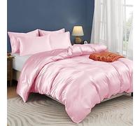 Horbaunal 5 Pieces Satin Duvet Cover Set Queen/Full Size Blush Pink Duvet Cover with Corner Ties & Zipper Closure, Luxury & Silky Bedding Set, 1 Duvet Cover and 4 Pillowcases (No Comforter)