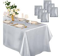 Horbaunal 6 Pack Silver Satin Tablecloth 60 x 102 Inches Rectangle Satin Table Cover Bright Silk Table Cloth Smooth Table Decoration for Wedding Party Banquet