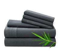 Horbaunal 6 Pcs Dark Grey King Sheet Set - Rayon Derived from Bamboo Sheets King Size - Ultra Soft & Cooling Bed Sheets - 16 Inch Deep Pocket - Luxury Silky Breathable Bedding Sheets & Pillowcases