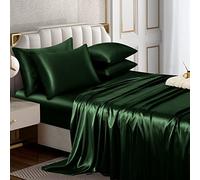 Horbaunal 6 Piece Satin Sheet Set Queen Size Luxury Silky & Soft Emerald Green Satin Queen Bed Sheet Set with 16" Deep Pocket, 1 Fitted Sheet, 1 Flat Sheet, 4 Pillowcases