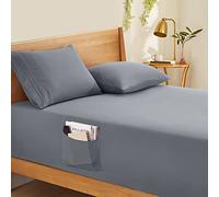 Horbaunal Extra Deep Pocket King Fitted Sheet Only - Fits Up to 24 Inch Mattress - Luxury 1800 Thread Count - Microfiber Silver Grey Fitted Bed Sheet King Size