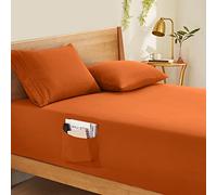 Horbaunal Extra Deep Pocket King Fitted Sheet Only - Fits Up to 24 Inch Mattress - Luxury 1800 Thread Count - Microfiber Burnt Orange Fitted Bed Sheet King Size