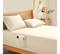 Horbaunal Extra Deep Pocket King Fitted Sheet Only - Fits Up to 24 Inch Mattress - Luxury 1800 Thread Count - Microfiber Cream Fitted Bed Sheet King Size