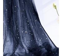 Horbaunal Navy Blue Glitter Tulle Fabric Rolls, 1 Yard, Star & Moon Sequin