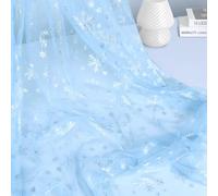 Horbaunal Snowflake Sheer Fabric 1 Yard, Light Blue Silver Foil Tulle Fabric by The Yard, 59" Wide Snowflake Fabric Organza Fabric Tablecloth for Frozen Birthday Wedding Party
