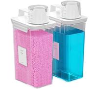 Hordely 77.8 OZ Laundry Detergent Dispenser, 2 Pack Liquid Laundry Detergent Powder Container, Plastic Fabric Softener Dispenser for Laundry Room with Labels, Clear