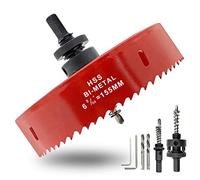 Hordion 155mm 6.1 inch Hole Saw with Drill Bits & Arbor, Heavy Duty Bi-Metal Hole Cutter for Cornhole Boards Wood Plastic Drywall