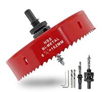 Hordion 162mm 6 3/8 inch Hole Saw with Drill Bits & Arbor, Heavy Duty Bi-Metal Hole Cutter for Cornhole Boards Wood Plastic Drywall