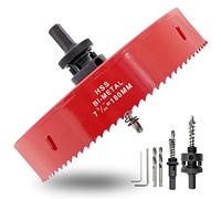 Hordion 180mm 7.1 inch Hole Saw with Drill Bits & Arbor, Heavy Duty Bi-Metal Hole Cutter for Cornhole Boards Wood Plastic Drywall