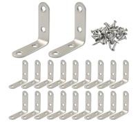 Hordion 20PCS 2 Inch L Brackets, Stainless Steel Right Angle Corner Brace, 90 Degree Shelf Bracket for Shelves Cabinet Chair Wood Furniture, Silver