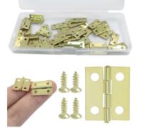 Hordion 50PCS Small Hinges for Wooden Box, 18 x 15mm Golden Mini Hinges with Screws for DIY Crafts Miniature Door Small Woodworking Projects