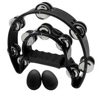Hordion Tambourine Double Row Metal Jingles, Hand Held Percussion Half Moon Tambourines Musical Instrument for Adults Music Enthusiasts Party, Black