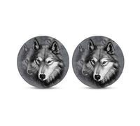 Horeset Grey Wolf Pattern 2pcs Car Coasters for Cup Holders,Cute Absorbent Car Coasters Car Accessories 2.8" Round Coasters,Car Cup Holders Coasters to Keep it Clean and Dry