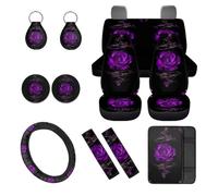 Horeset Purple Rose 12 Pack Car Seat Covers Full Set with Steering Wheel Cover Arm Rest Cover Car Cup Coasters Auto Seat Belt Cover Easy to Install Universal Fit for Vehicles,Cars,Suvs