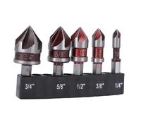 Horett 5Pcs Countersink Drill Bit Set [placeholder] 85 Degree Countersink Chamfer Tool Set 5 Flute Chamfer Drill Bits M35 Cobalt High Speed Steel Hex Shank with Storage Base for Wood