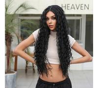 Horett Long Black Curly Hair Wig Sexy Small Roll Front Lace Wig High Temperature Fibre Wavy Hair for Women