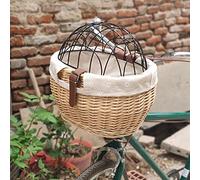 Horett Wicker Bike Basket Pet Bike Basket Bicycle Front Removable Cover Hand Woven Natural Weather Resistant Bicycle Pet Carrier for Small Dogs (Wood color)