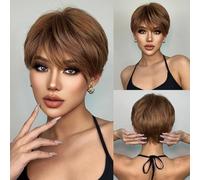 Horett Women's Wig Short Layered Pixie Cut Wigs with Hair Bangs -looking Fluffy Hair Wig High-Temperature Synthetic Comfortable and Breathable with Net (ss197)