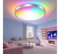 Horevo 24W Bluetooth Ceiling Light with Remote, 28cm Silver Trim, RGB | Modern Minimal, Dimmable, 3 CCT(2700-6800k), Memory Function, Music and Rhythm for Bathroom, Hallway, Kids Room,Kitchen