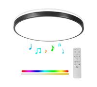 Horevo 24W Bluetooth Ceiling Light with Speaker 12inch, Music LED Ceiling Light with Black Bezel and Remote Control, Dimmable RGB Colour Changing for Kids Room Bathroom (Black)