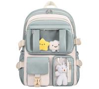 HORHEAR Kawaii Backpack for School Girls Cute Bag with Kawaii Stuff Bear Pendant Backpack Aesthetic for Kids Light Green